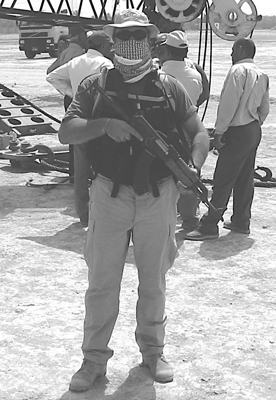 Johan Raath wearing protection against desert sand